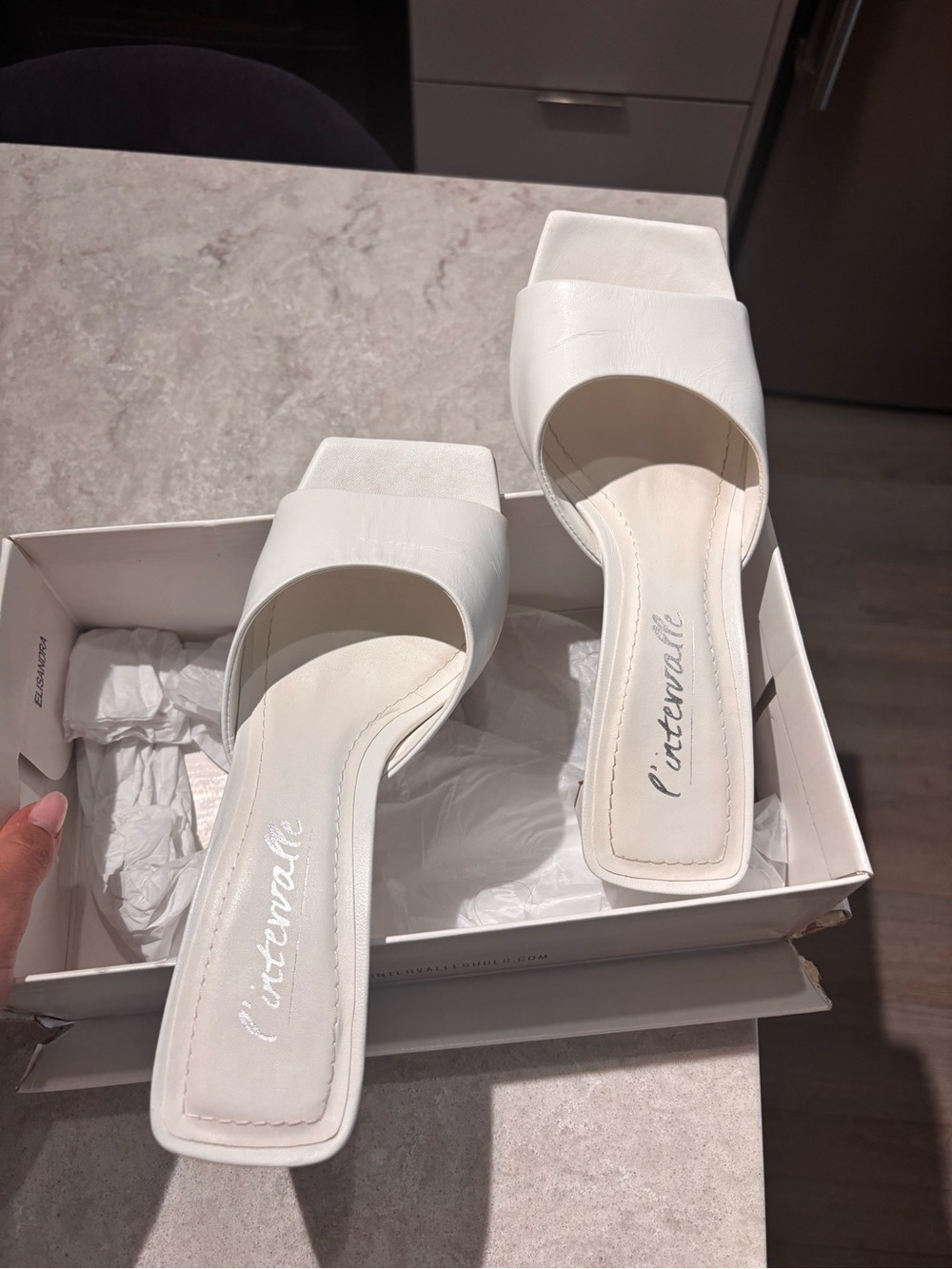 L'INTERVALLE White Leather Square-Toe Slide Mules